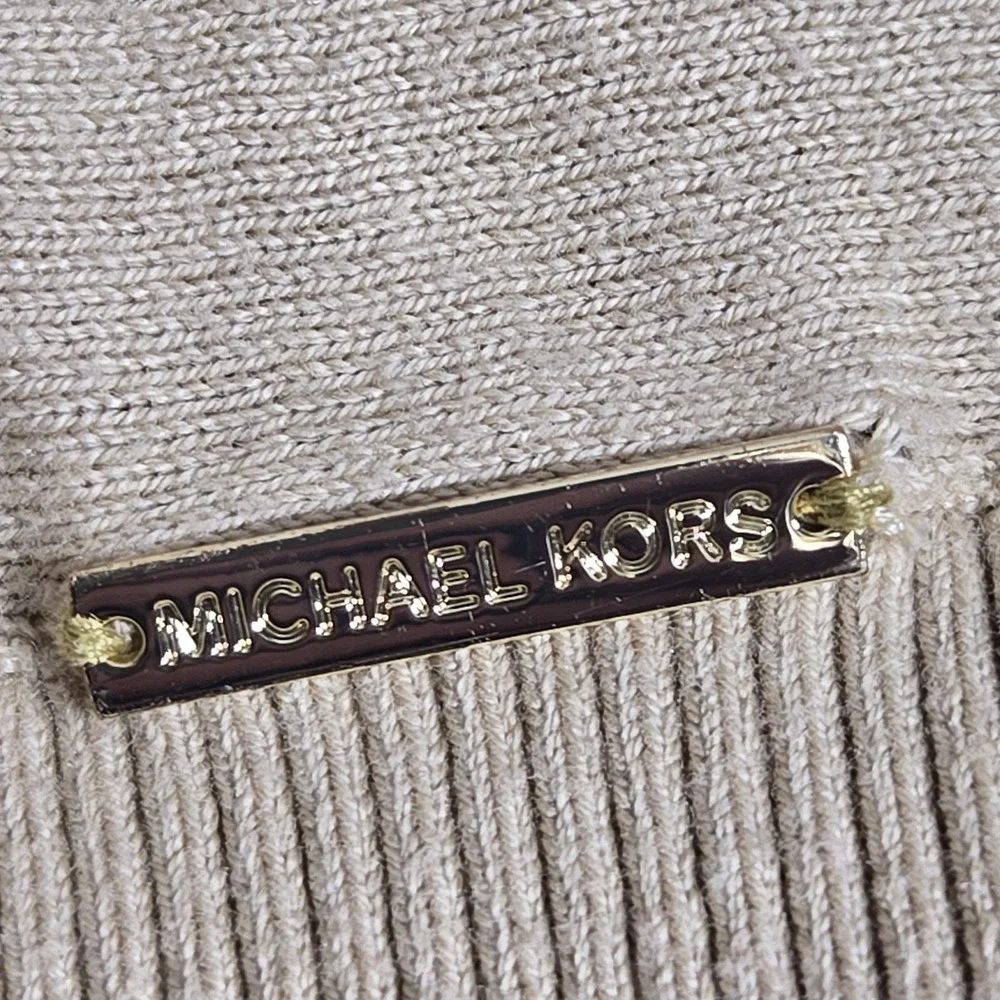 Michael Kors Womens Sweater‎ Fringe Cowl Neck Tunic Beige Poncho Sz M Oversized